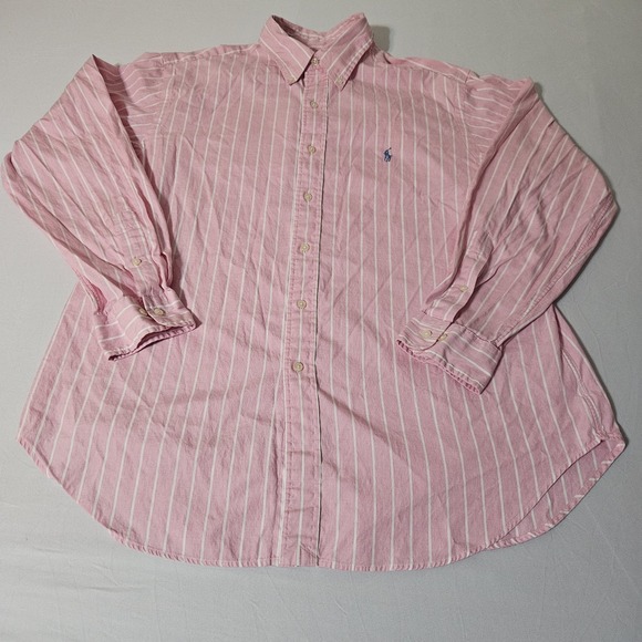 Polo Ralph Lauren Shirt Mens Pink Striped Button Pony XL Oxford 17 34-35 - Picture 2 of 5